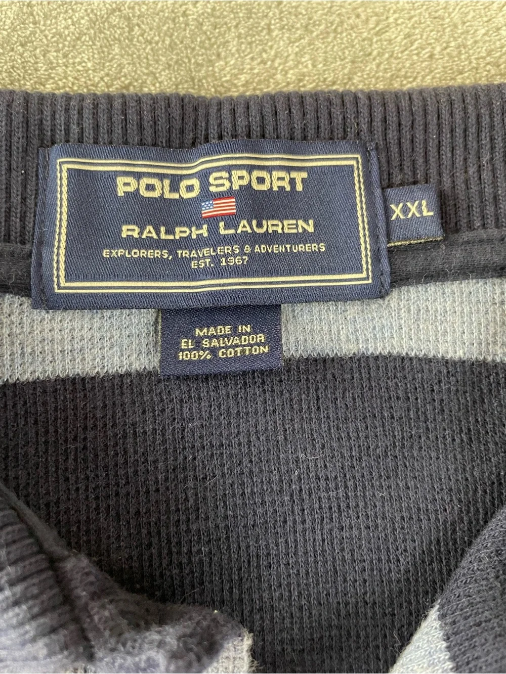 Polo Sport Ralph Lauren Blue Striped 1 Button Polo Shirt Size XXL Vtg Cotton